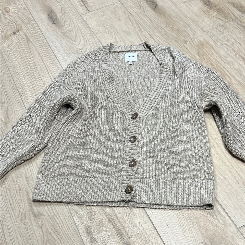 Aerie Beige Button-Up‎ Cardigan